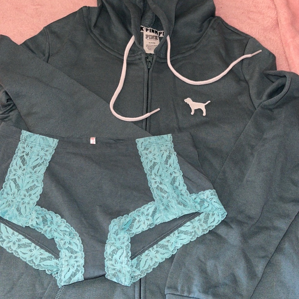 Status blue hoodie with matching boyshort the hoodie is medium panty Large